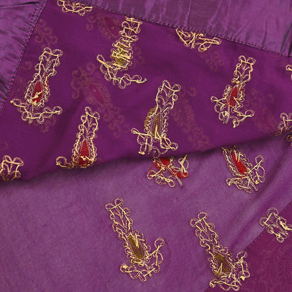 Indian Vintage Heavy Sarees Purple Pure Georgette Silk Hand Embroidered Sari Fabric 5Yd Sewing Ethnic zari with blouse fabric
