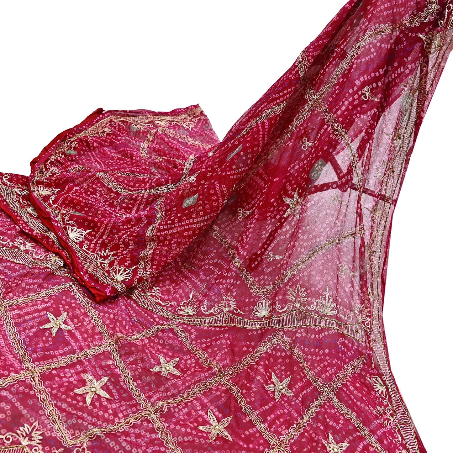 Indian Vintage Pink Saree Hand Embroidered Bandhani Printed Sari 100% Pure Georgette Silk Sari 5yd Soft Craft Fabric Dress making Dabka.