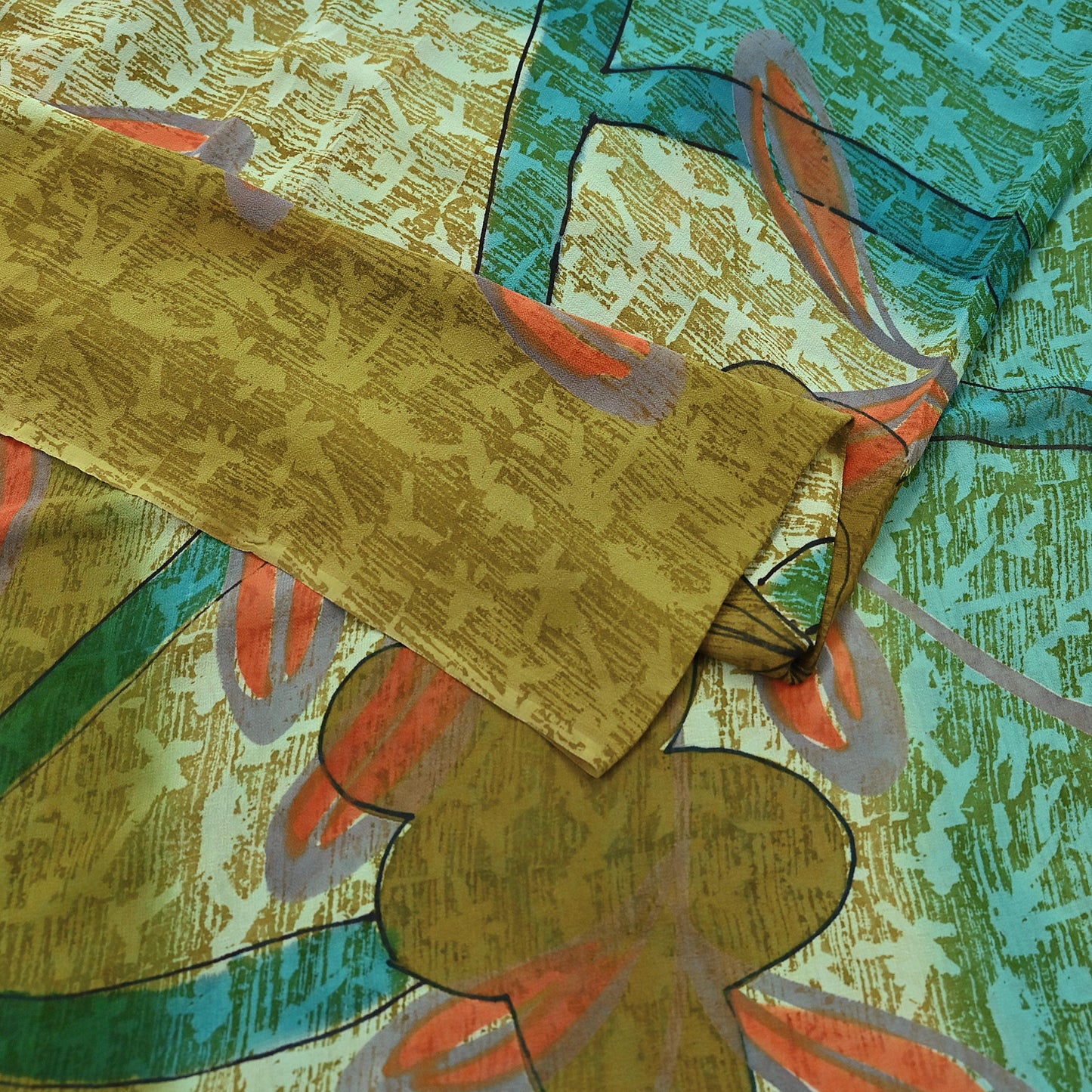 Women Vintage Sari Green 100% Pure Georgette Silk Printed Saree Craft Fabric Sewing 5Yd Soft Sari Dress Making Crafting Quilting