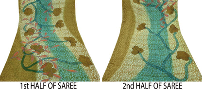 Women Vintage Sari Green 100% Pure Georgette Silk Printed Saree Craft Fabric Sewing 5Yd Soft Sari Dress Making Crafting Quilting