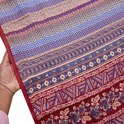 Indian Vintage Multi Pure Silk Printed Saree 5Yards Soft Floral Fabric for Dressmaking, Quilting, Crafting, Sewing, Dress Making