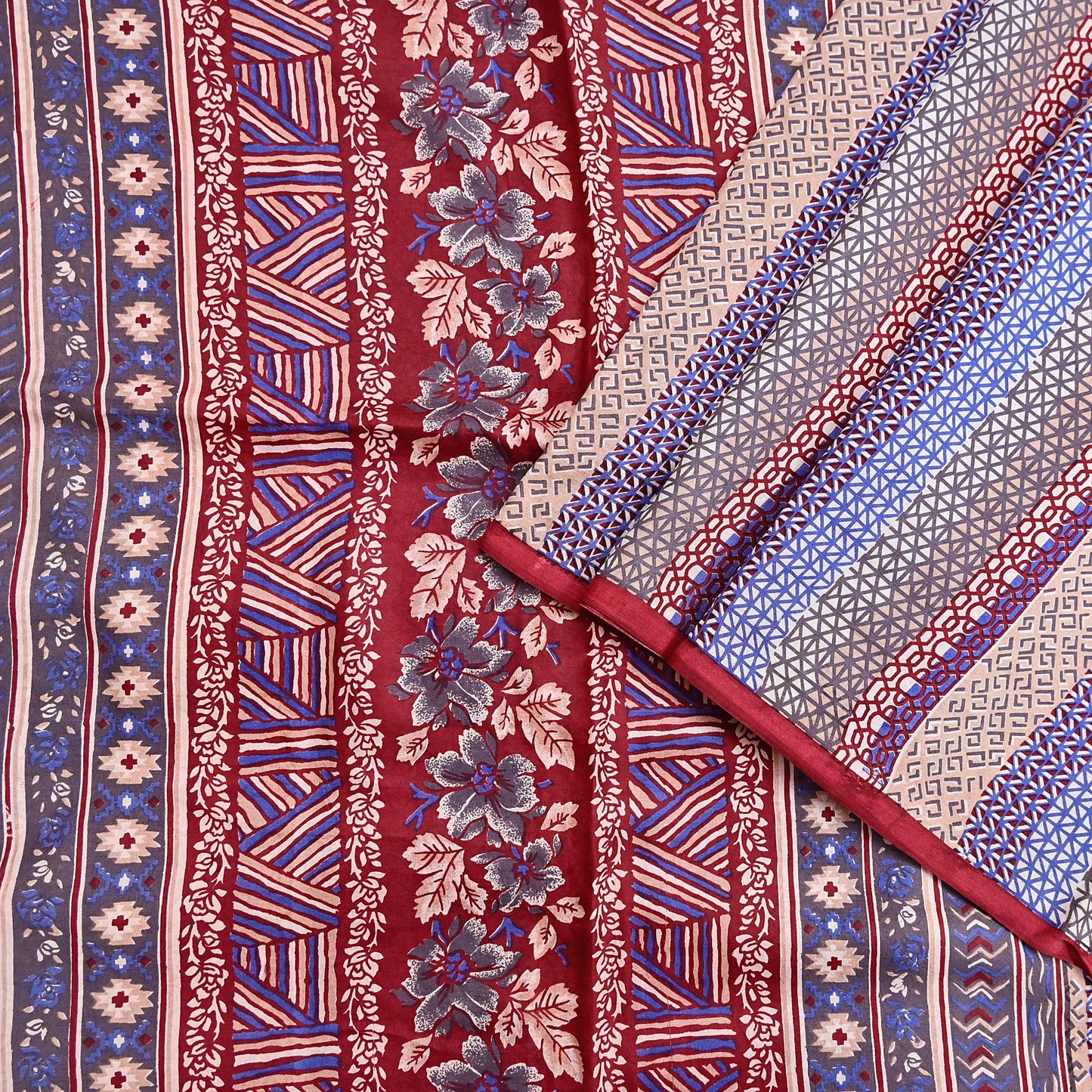 Indian Vintage Multi Pure Silk Printed Saree 5Yards Soft Floral Fabric for Dressmaking, Quilting, Crafting, Sewing, Dress Making