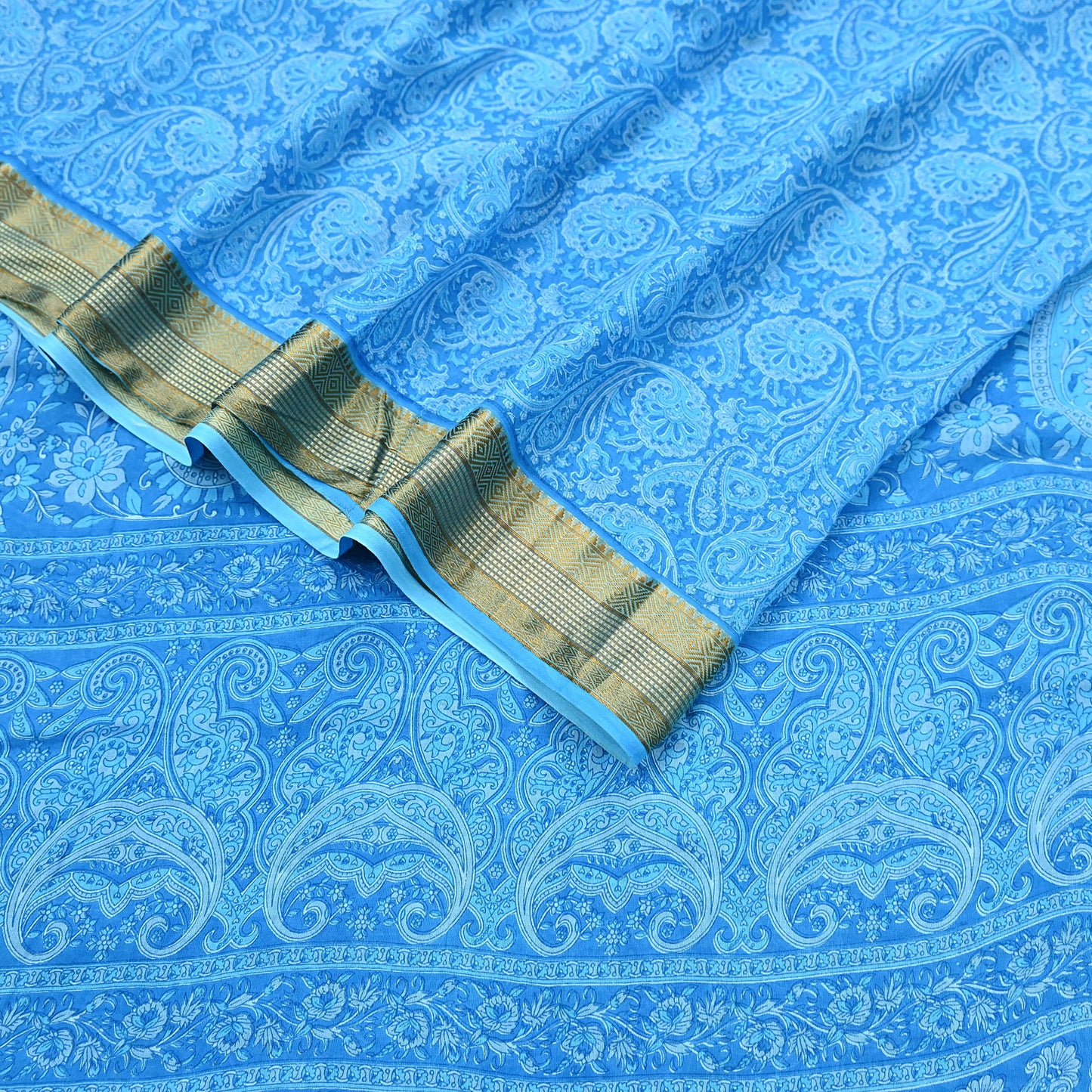Indian Vintage Sari Blue Printed Pure Cotton Sarees Craft Fabric 5Yd Soft Sewing Sarong Wrap Boho Floral Quilting Dress making