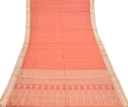 Indian Vintage Sari Orange 100% Pure Silk Hand Woven Sarees Craft Fabric 5Yd Ethnic Sewing Dress making Crafting Quilting Upcycle