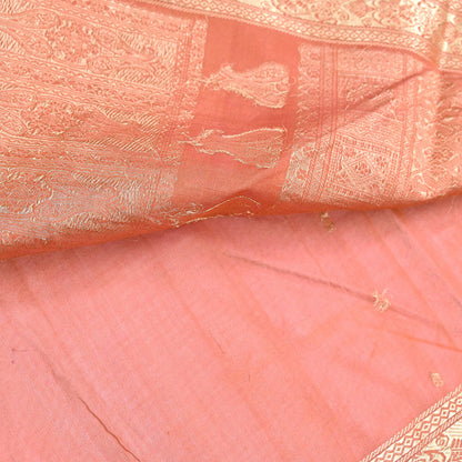 Indian Vintage Sari Orange 100% Pure Silk Hand Woven Sarees Craft Fabric 5Yd Ethnic Sewing Dress making Crafting Quilting Upcycle