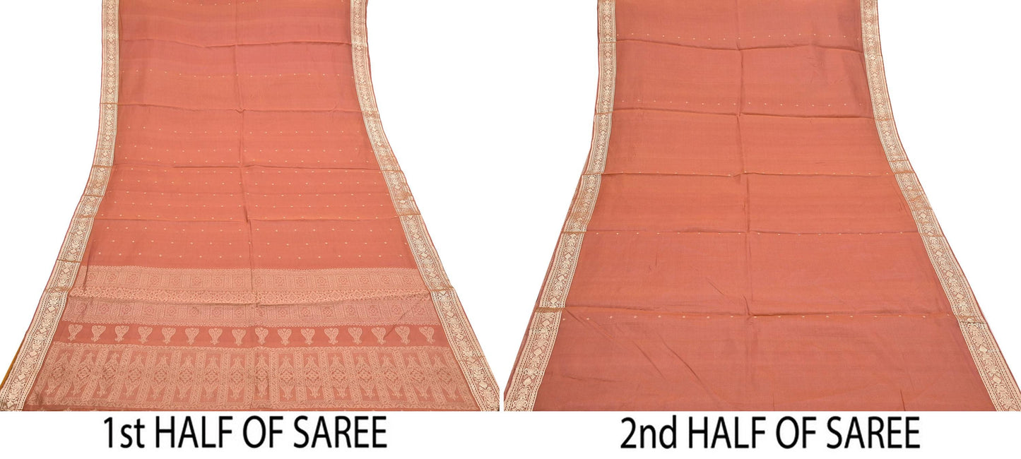 Indian Vintage Sari Orange 100% Pure Silk Hand Woven Sarees Craft Fabric 5Yd Ethnic Sewing Dress making Crafting Quilting Upcycle