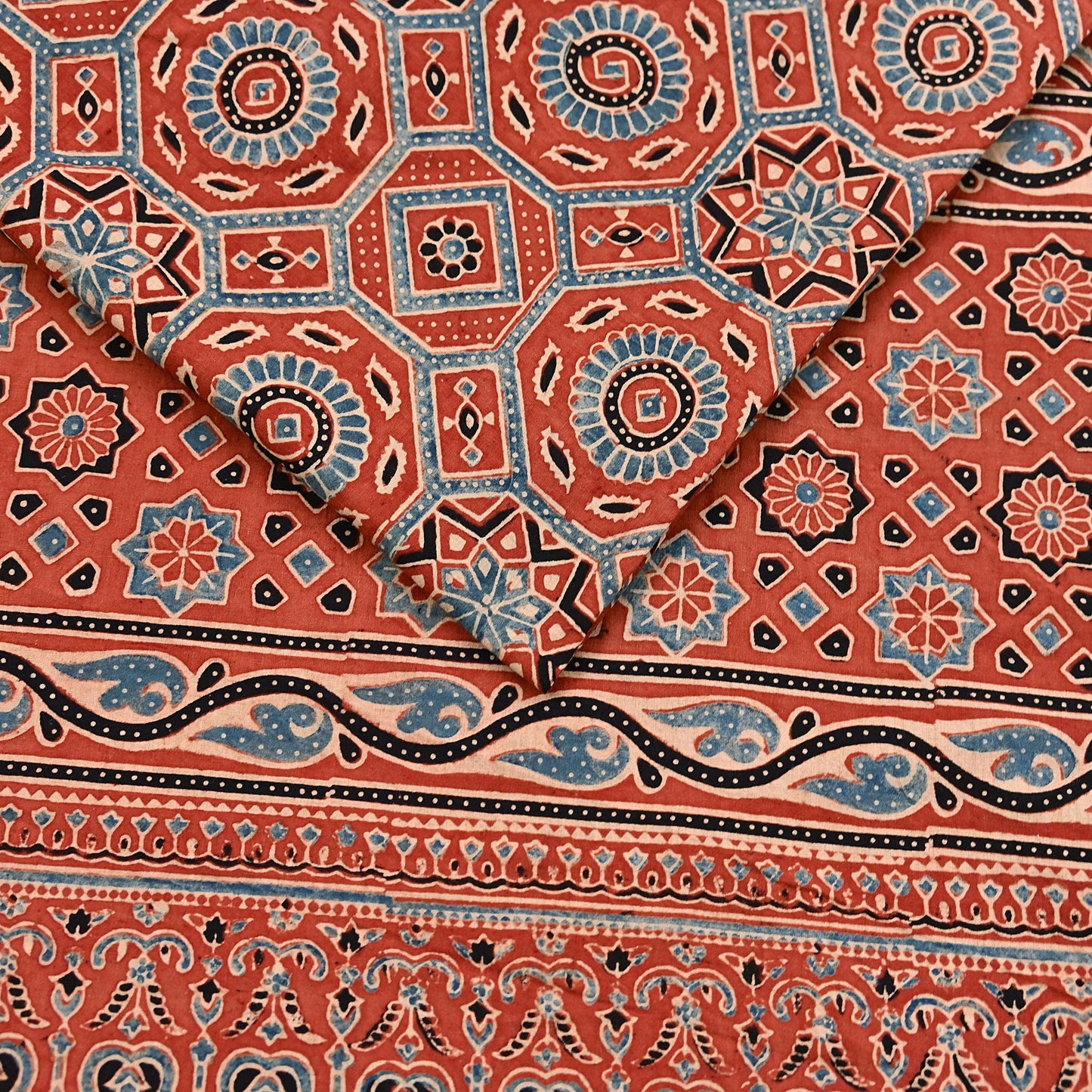 Indian Vintage Sari Rusty Orange pure cotton Ajrakh Print Saree 5Yd Fabric Floral Soft Ethnic Upcycle Crafting Dress making