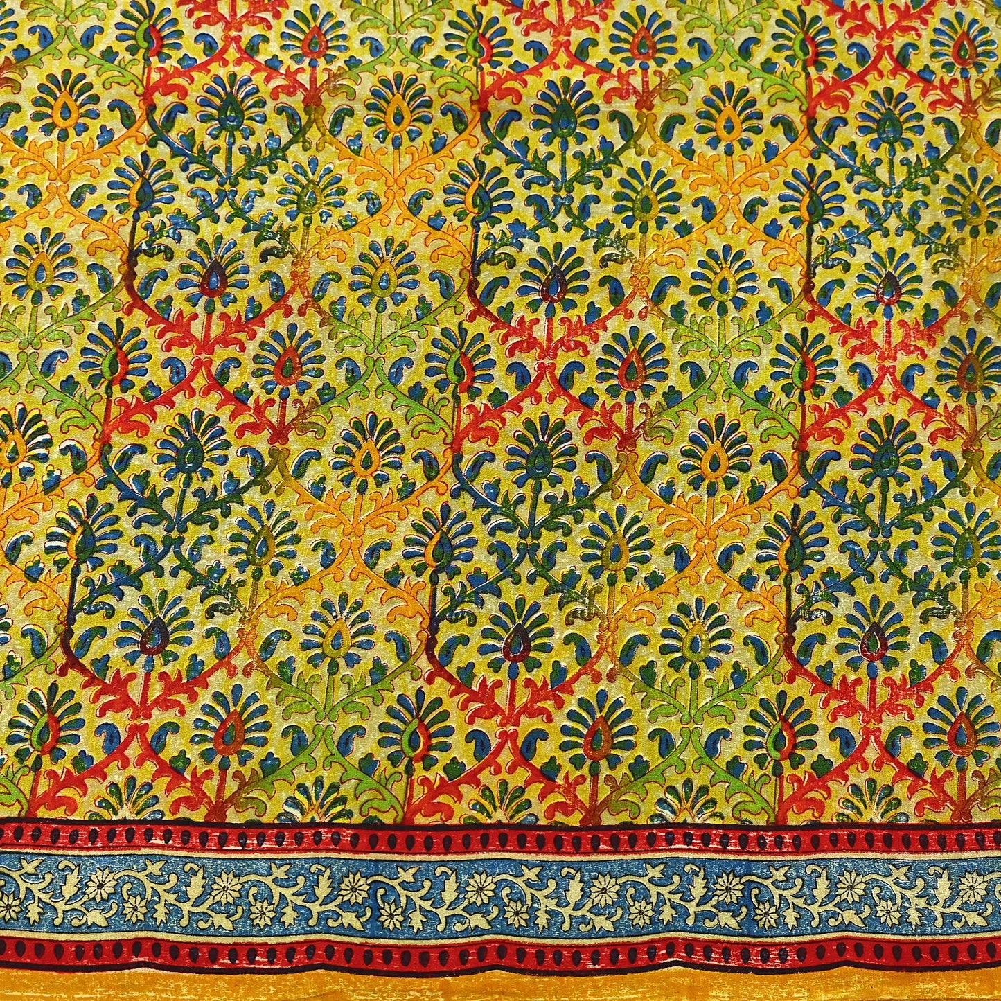 Indian Vintage Sari Saffron Pure Crepe Silk Block Printed Saree 5yd Sewing Floral Soft Craft Fabric Wrap Dress making Upcycle For Crafting