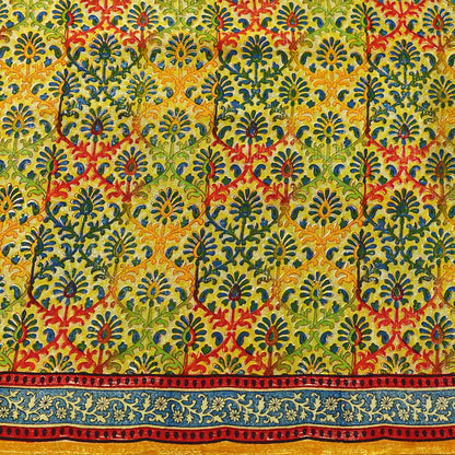 Indian Vintage Sari Saffron Pure Crepe Silk Block Printed Saree 5yd Sewing Floral Soft Craft Fabric Wrap Dress making Upcycle For Crafting