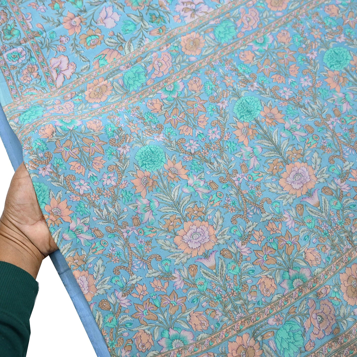 Indian Vintage Sari Blue Pure Crepe Silk Printed Saree 5yard Sewing Quilting Floral Soft Craft Fabric Wrap