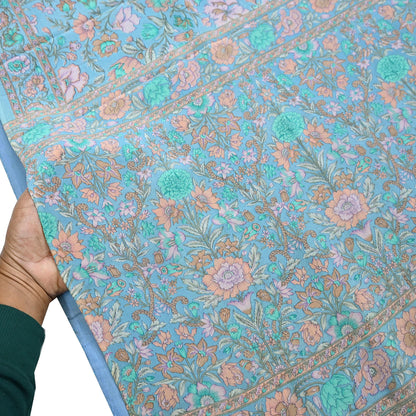 Indian Vintage Sari Blue Pure Crepe Silk Printed Saree 5yard Sewing Quilting Floral Soft Craft Fabric Wrap