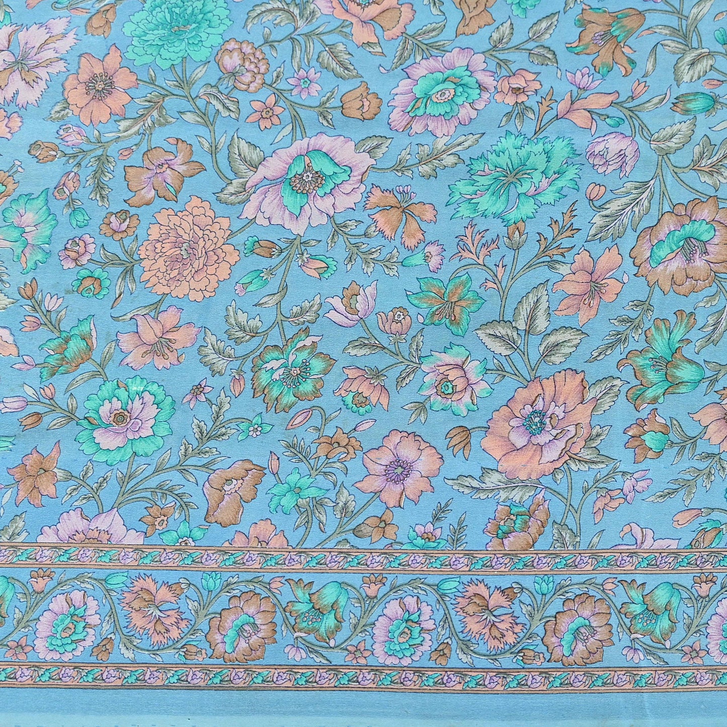 Indian Vintage Sari Blue Pure Crepe Silk Printed Saree 5yard Sewing Quilting Floral Soft Craft Fabric Wrap