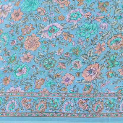 Indian Vintage Sari Blue Pure Crepe Silk Printed Saree 5yard Sewing Quilting Floral Soft Craft Fabric Wrap