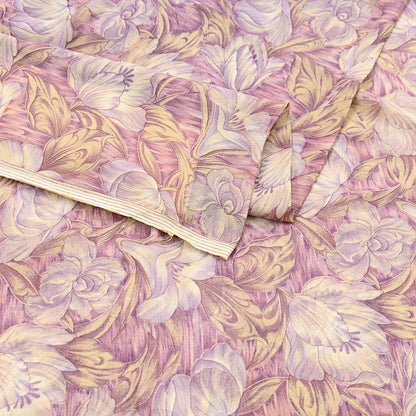 Vintage Saree Beige Pure Chiffon Silk Printed Sari Craft Fabric Sewing 5Yard Soft quilting crafting dress making