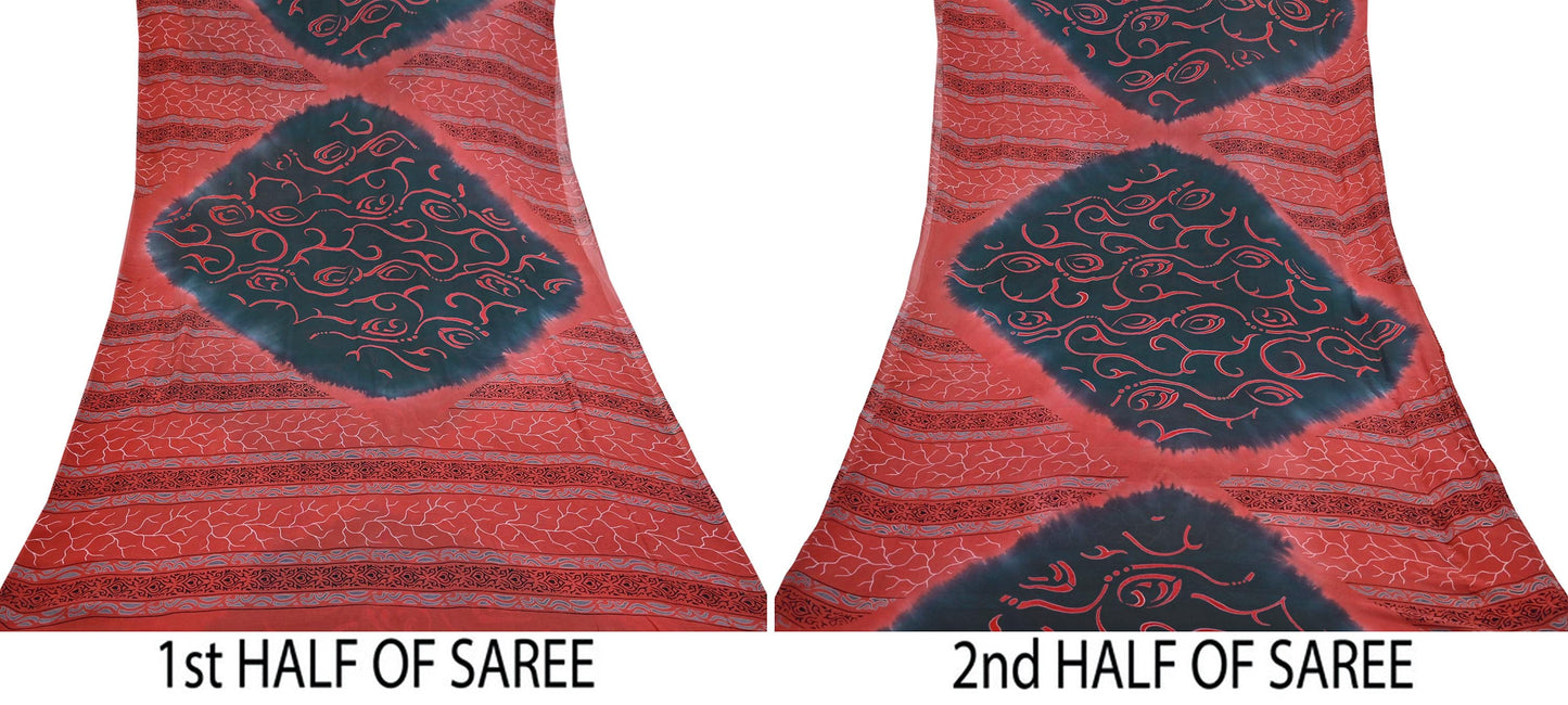 Indian Vintage Sari Pure Georgette Silk Printed Sarees 5Yd Craft Fabric Sewing Quilting Dress making Crafting Dress Designing