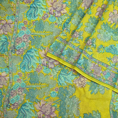 Indian Vintage Green Saree 100% Pure Georgette Silk Printed Sari Sewing 5yd Craft Fabric Dress Designing for Dress making