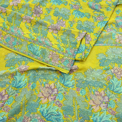 Indian Vintage Green Saree 100% Pure Georgette Silk Printed Sari Sewing 5yd Craft Fabric Dress Designing for Dress making