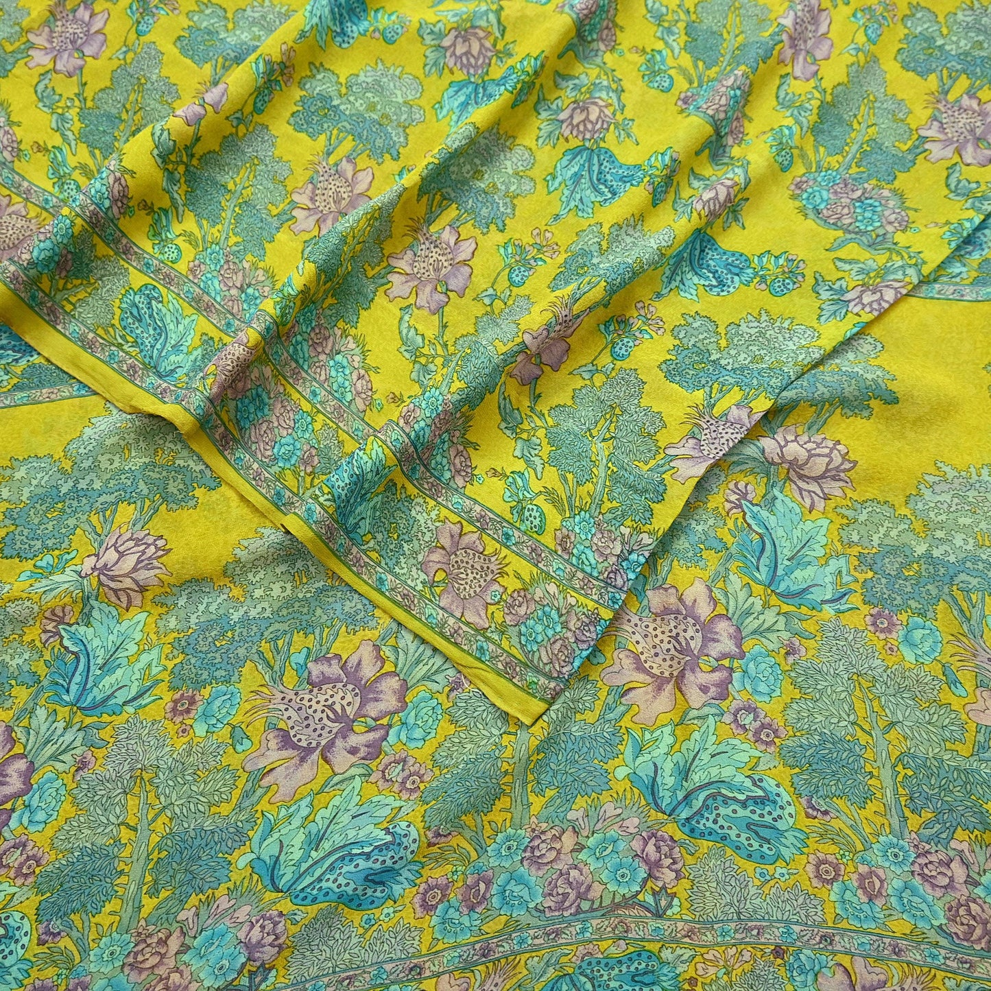 Indian Vintage Green Saree 100% Pure Georgette Silk Printed Sari Sewing 5yd Craft Fabric Dress Designing for Dress making