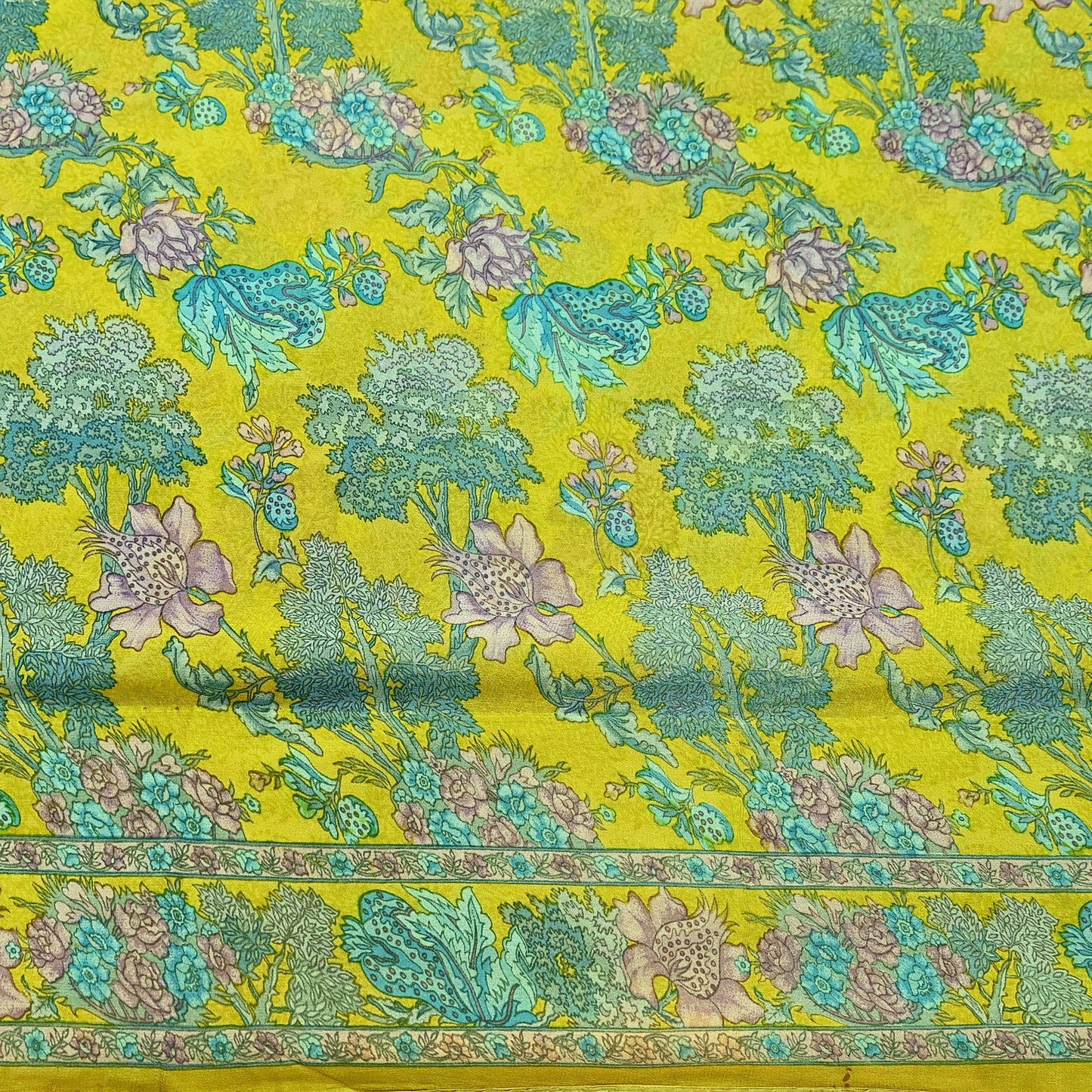 Indian Vintage Green Saree 100% Pure Georgette Silk Printed Sari Sewing 5yd Craft Fabric Dress Designing for Dress making