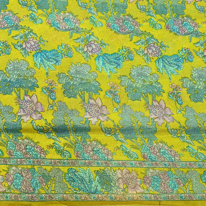 Indian Vintage Green Saree 100% Pure Georgette Silk Printed Sari Sewing 5yd Craft Fabric Dress Designing for Dress making
