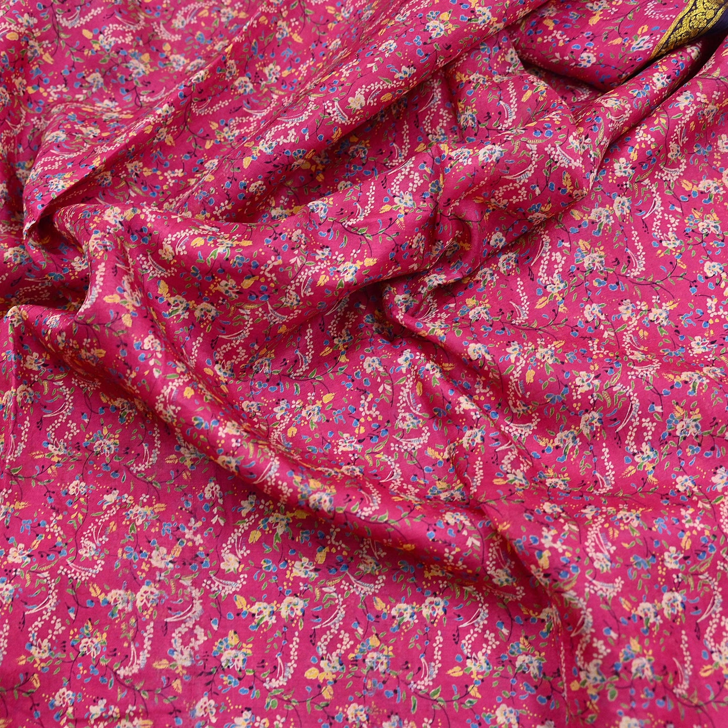 Vintage Blue & pink Pure Silk Saree Indian Printed Silk Fabric 5 Yards Boho Craft Material for Sewing, Quilting, Dressmaking, Upcycling