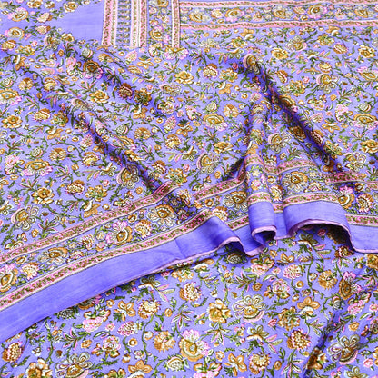 Indian Vintage Sari Purple 100% Pure Silk Printed Saree Craft Fabric 5yd Sewing Dress Making Soft Wrap Quilting Crafting Upcycle