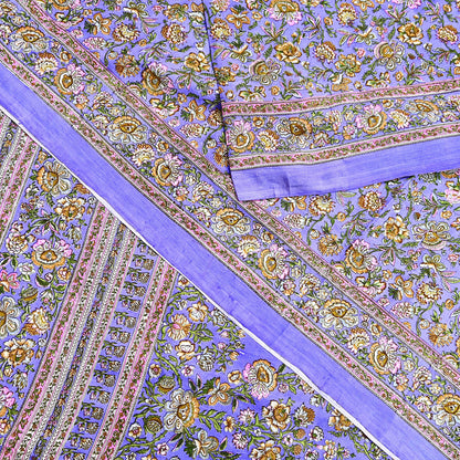 Indian Vintage Sari Purple 100% Pure Silk Printed Saree Craft Fabric 5yd Sewing Dress Making Soft Wrap Quilting Crafting Upcycle