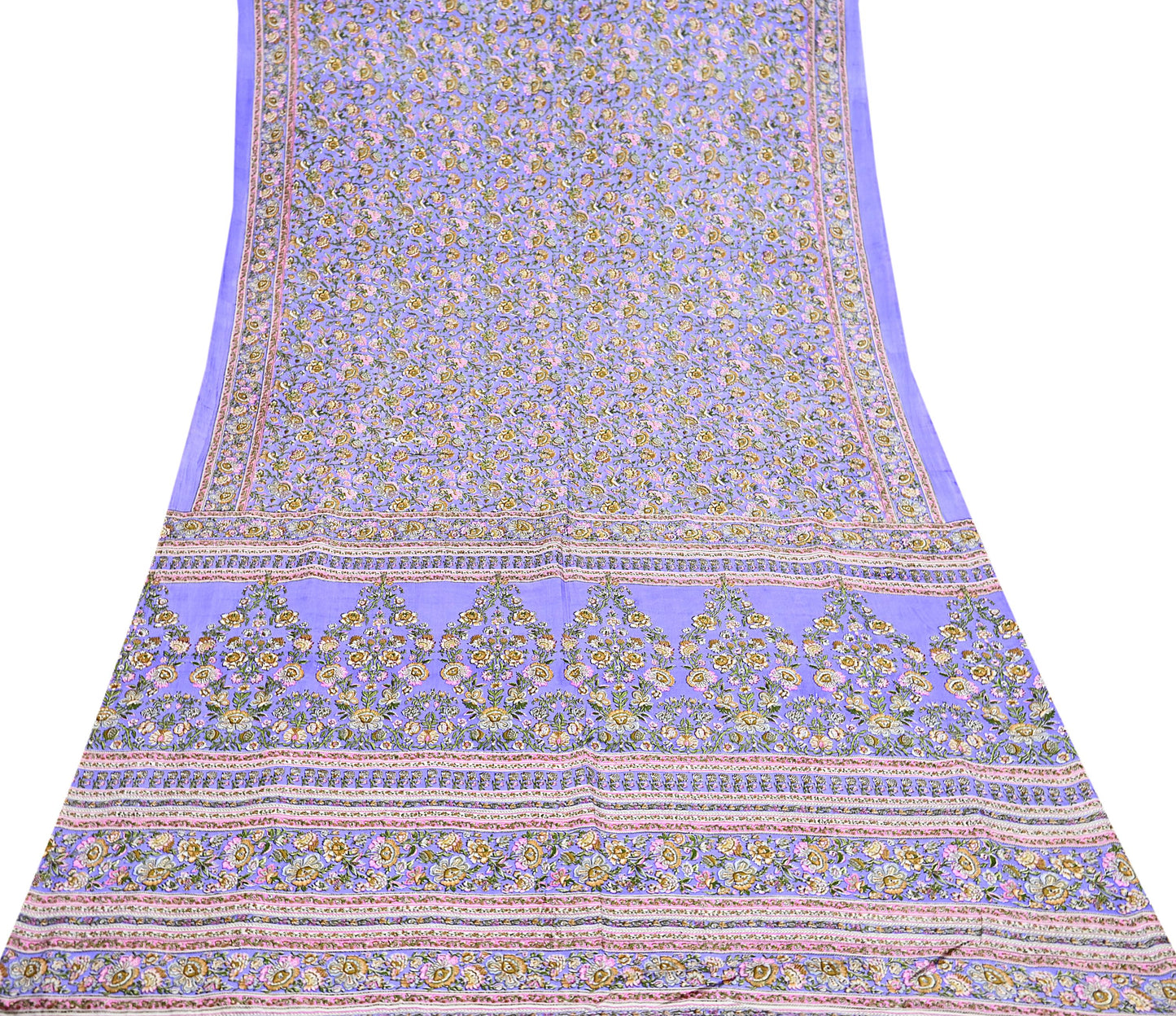 Indian Vintage Sari Purple 100% Pure Silk Printed Saree Craft Fabric 5yd Sewing Dress Making Soft Wrap Quilting Crafting Upcycle