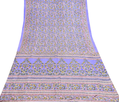 Indian Vintage Sari Purple 100% Pure Silk Printed Saree Craft Fabric 5yd Sewing Dress Making Soft Wrap Quilting Crafting Upcycle