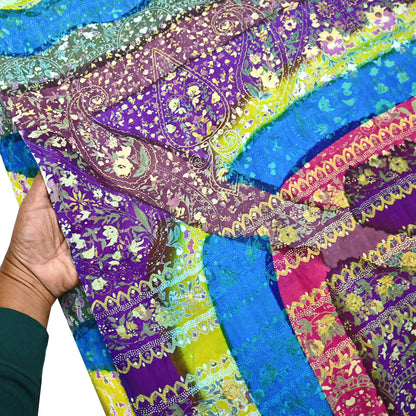 Indian Vintage Multi Blend cotton Printed Saree 5Yards Soft Floral Fabric for Dressmaking, Quilting, Crafting, Sewing, Dress Making