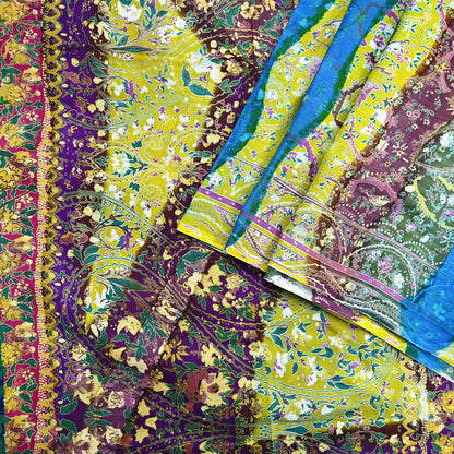 Indian Vintage Multi Blend cotton Printed Saree 5Yards Soft Floral Fabric for Dressmaking, Quilting, Crafting, Sewing, Dress Making