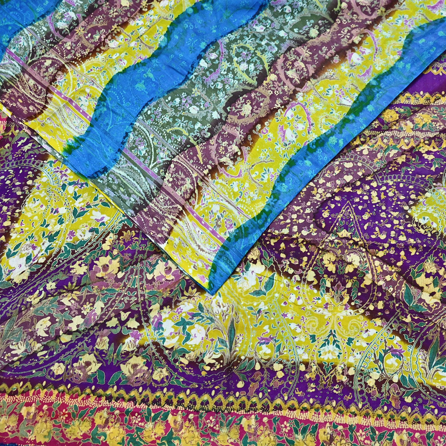 Indian Vintage Multi Blend cotton Printed Saree 5Yards Soft Floral Fabric for Dressmaking, Quilting, Crafting, Sewing, Dress Making