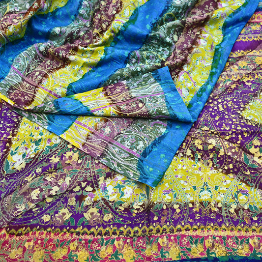 Indian Vintage Multi Blend cotton Printed Saree 5Yards Soft Floral Fabric for Dressmaking, Quilting, Crafting, Sewing, Dress Making