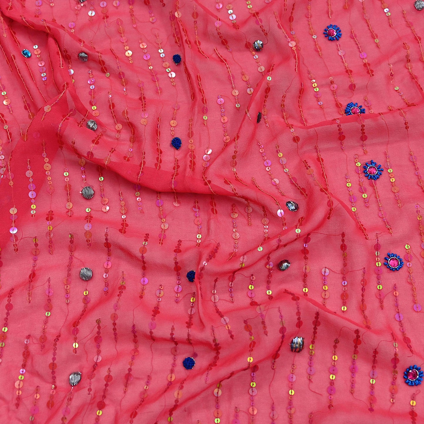 Indian Vintage Dupatta Pink Long Stole Pure Georgette Silk Hand Embroidered Scarves Veil Hijab Floral Zari Dabka Zardozi