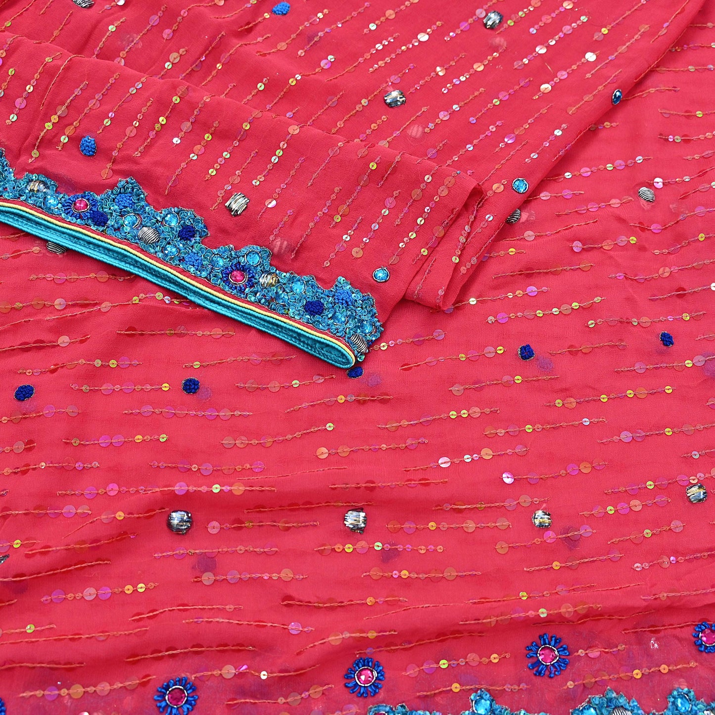 Indian Vintage Dupatta Pink Long Stole Pure Georgette Silk Hand Embroidered Scarves Veil Hijab Floral Zari Dabka Zardozi