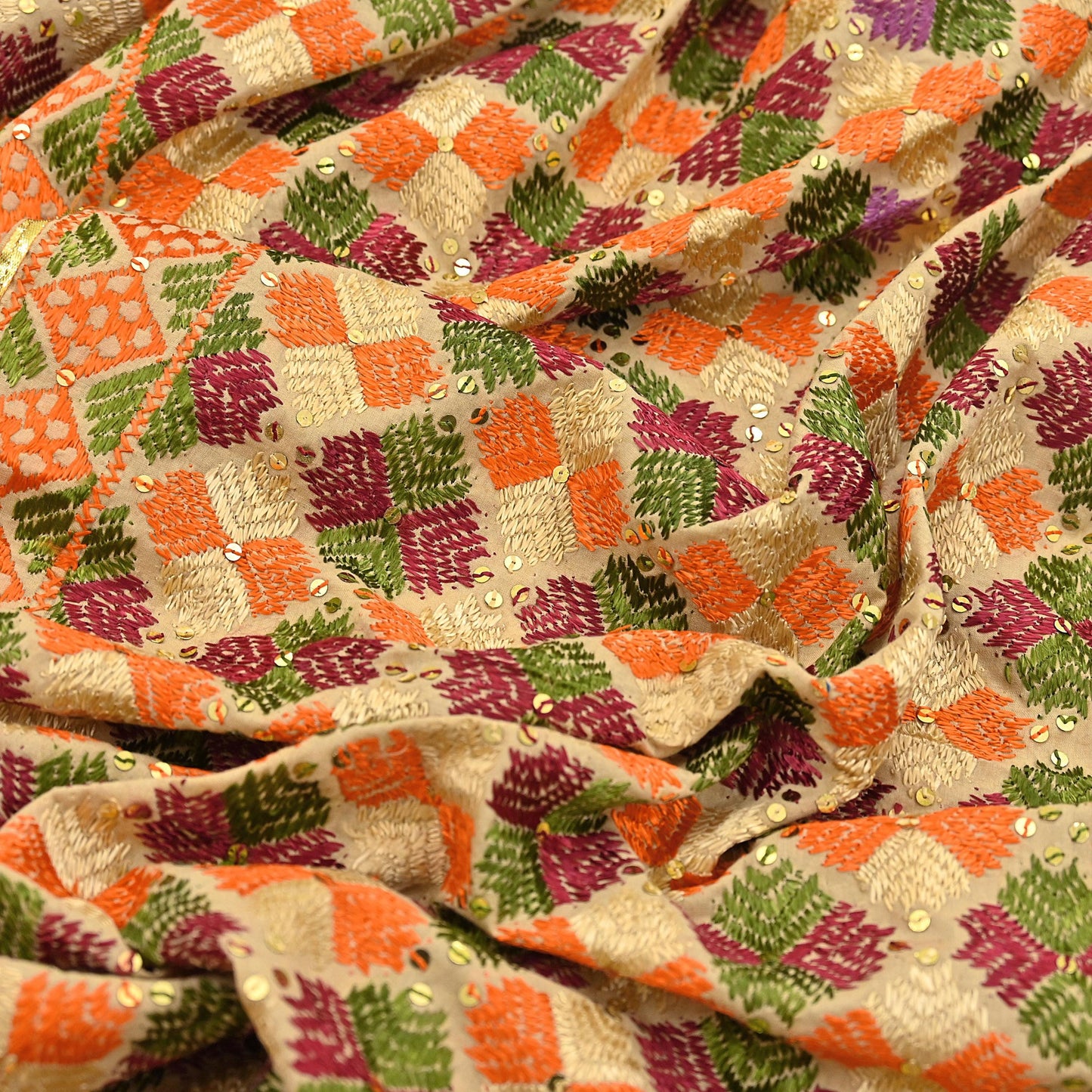 Indian Vintage Dupatta beige pure cotton Long Stole Hand Embroidered Bagh Phulkari Stole Scarves Fringes Party wear