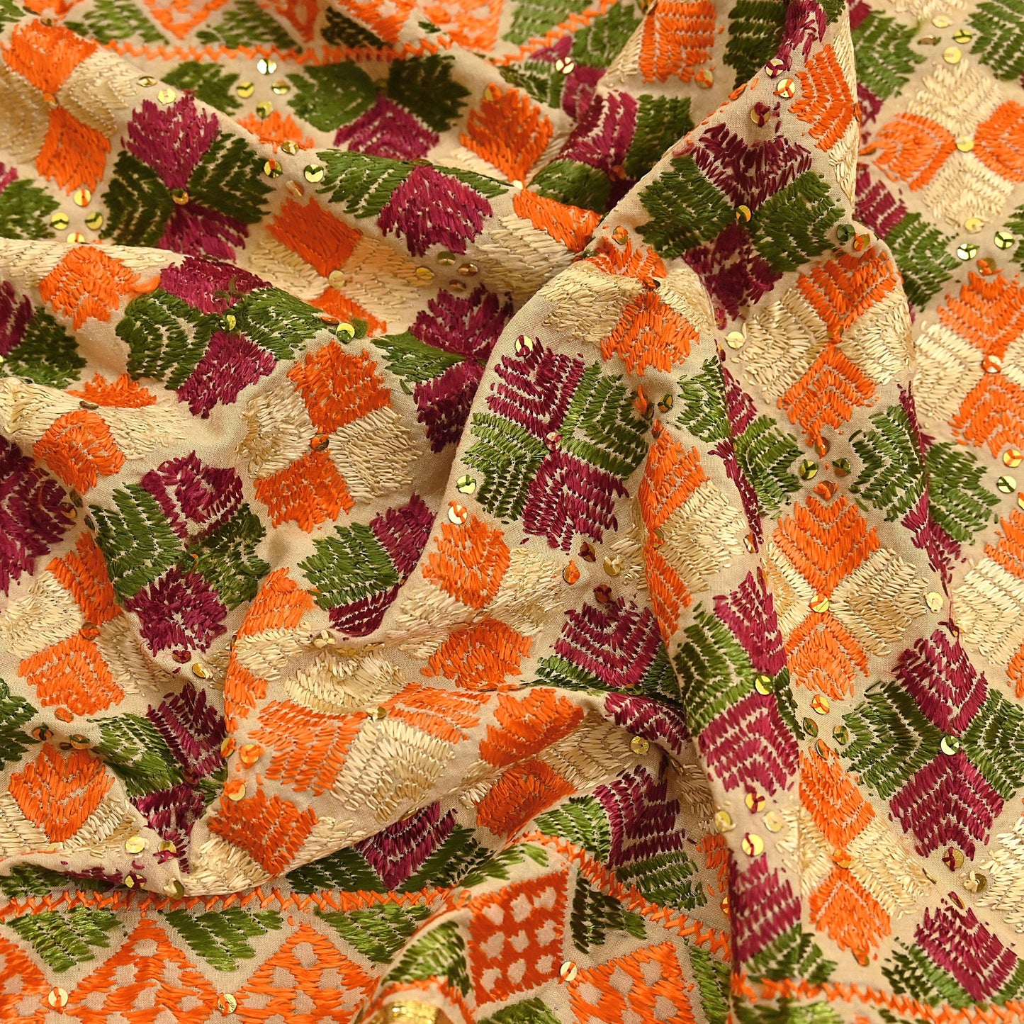 Indian Vintage Dupatta beige pure cotton Long Stole Hand Embroidered Bagh Phulkari Stole Scarves Fringes Party wear