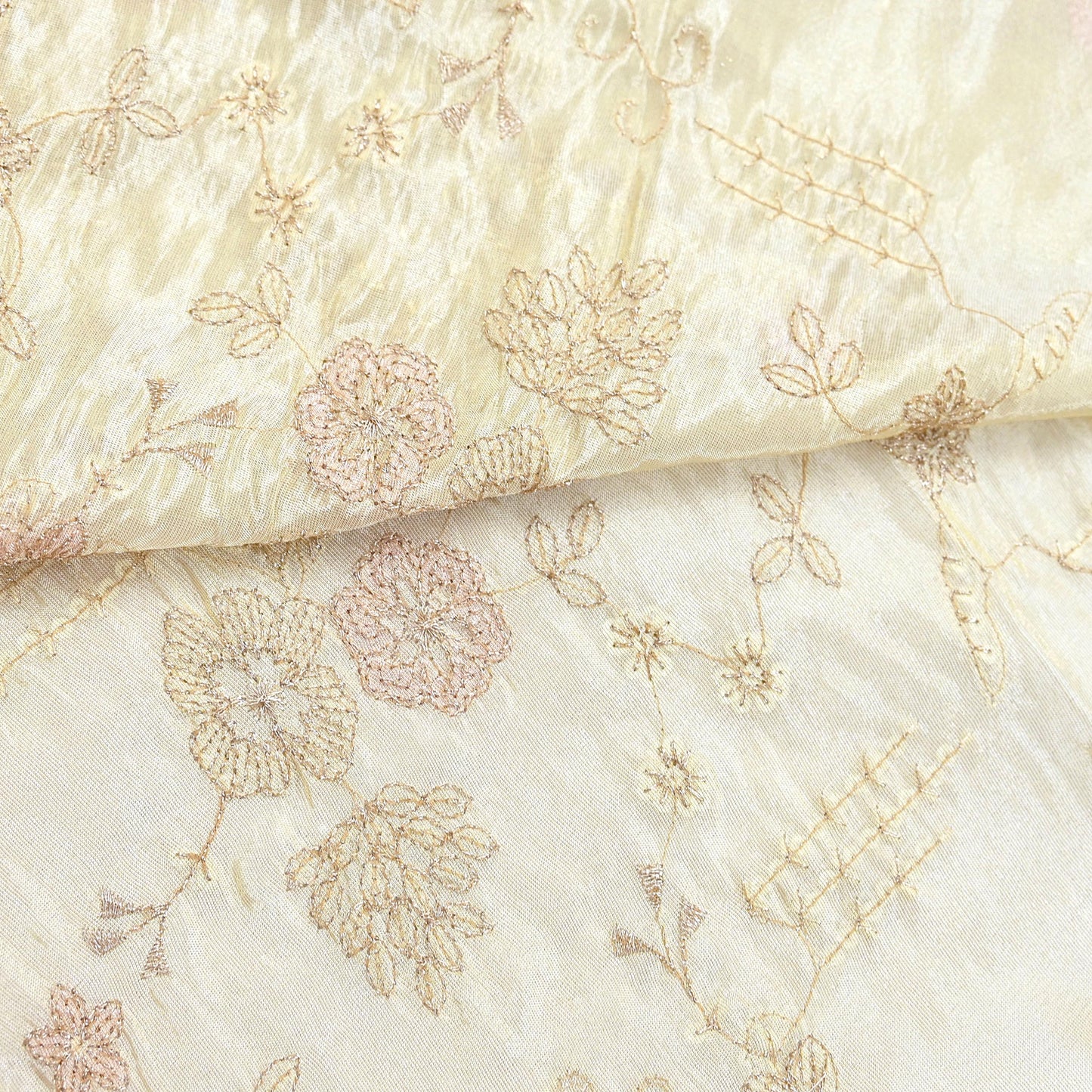 Indian new Ivory Gold Chanderi silk Embroidered Design Fabric glass beaded zari sequins Crafting Quilting Dress making Crafting