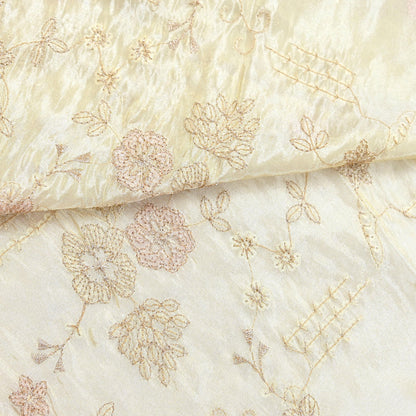Indian new Ivory Gold Chanderi silk Embroidered Design Fabric glass beaded zari sequins Crafting Quilting Dress making Crafting