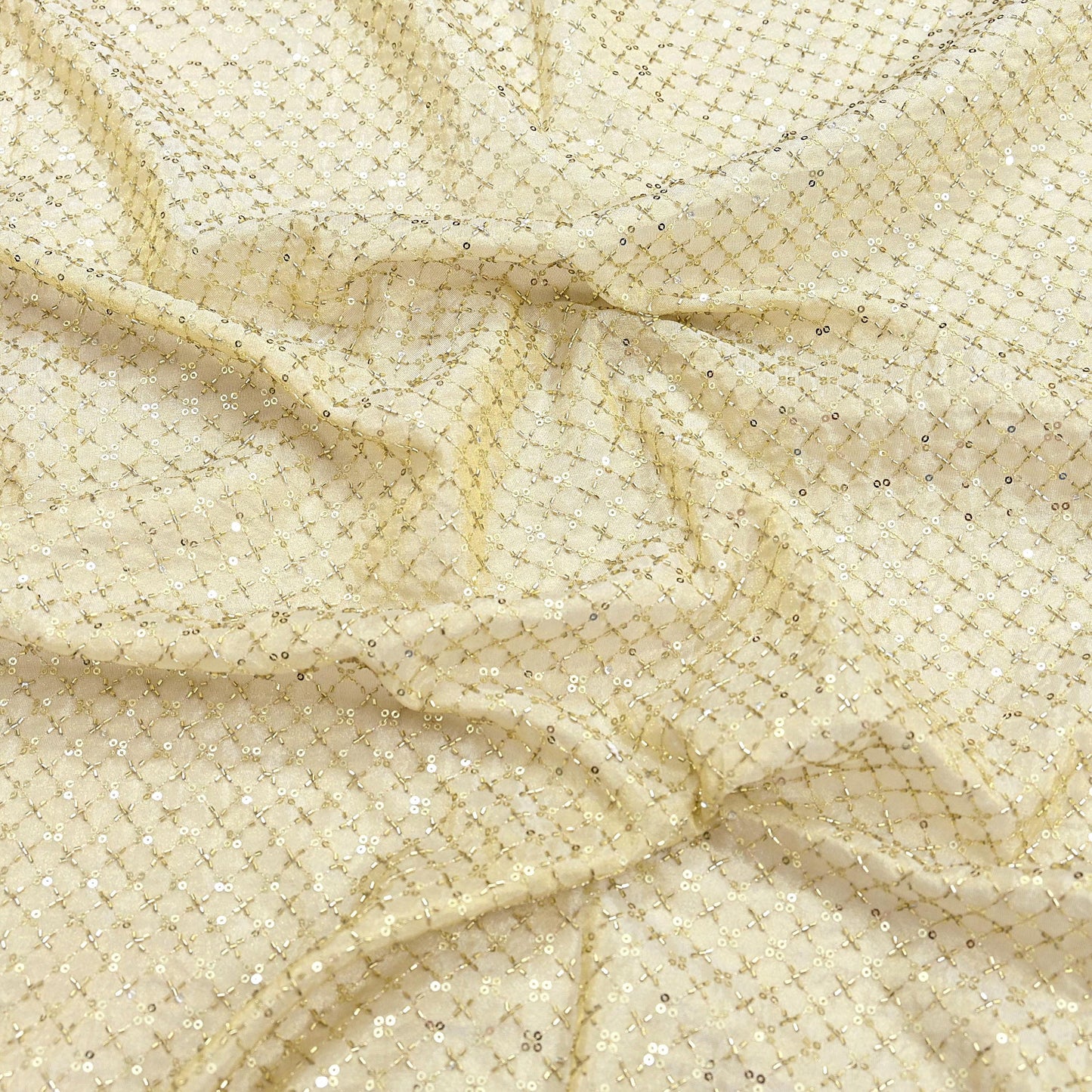 Indian new Ivory Gold Chanderi silk Embroidered Design Fabric glass beaded zari sequins Crafting Quilting Dress making Crafting