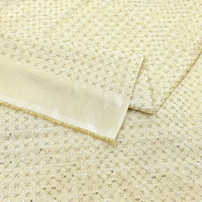 Indian new Ivory Gold Chanderi silk Embroidered Design Fabric glass beaded zari sequins Crafting Quilting Dress making Crafting