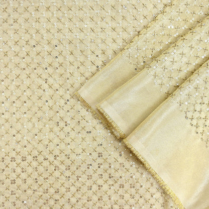 Indian new Ivory Gold Chanderi silk Embroidered Design Fabric glass beaded zari sequins Crafting Quilting Dress making Crafting