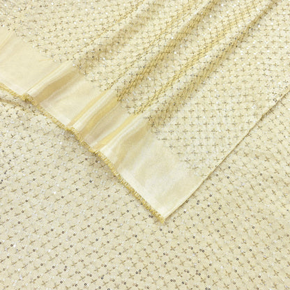 Indian new Ivory Gold Chanderi silk Embroidered Design Fabric glass beaded zari sequins Crafting Quilting Dress making Crafting