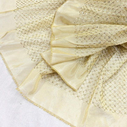 Indian new Ivory Gold Chanderi silk Embroidered Design Fabric glass beaded zari sequins Crafting Quilting Dress making Crafting