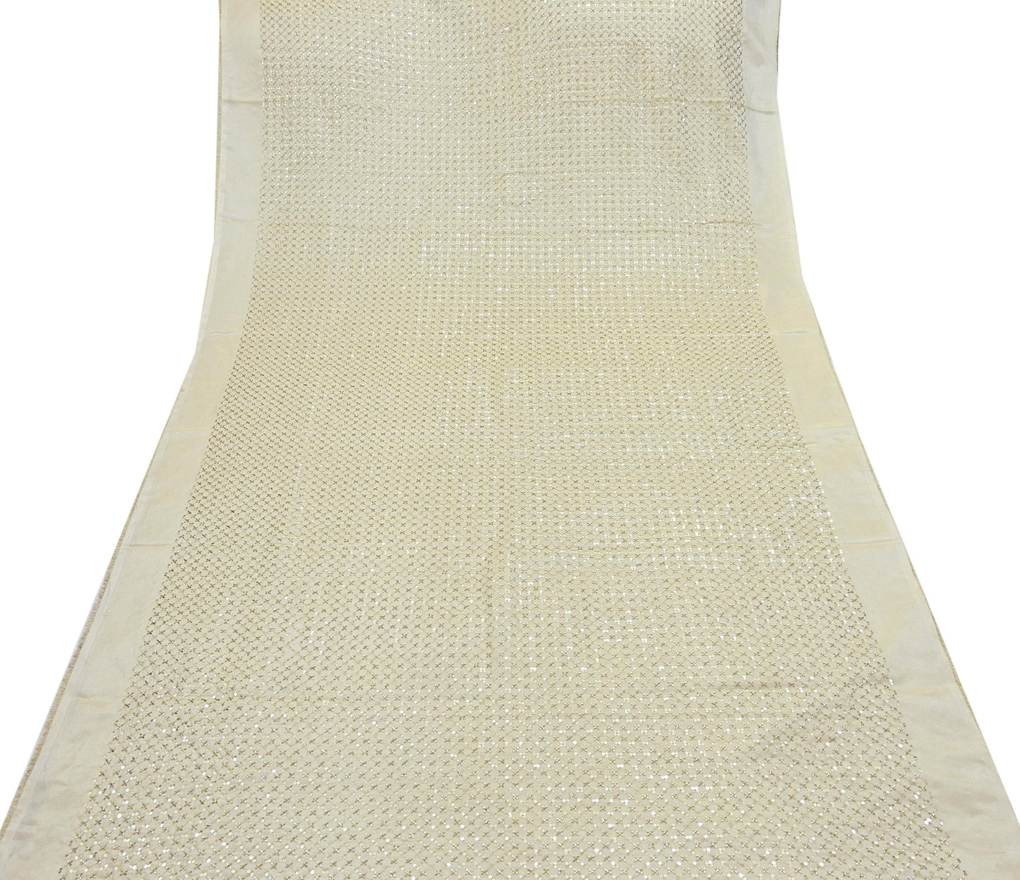 Indian new Ivory Gold Chanderi silk Embroidered Design Fabric glass beaded zari sequins Crafting Quilting Dress making Crafting