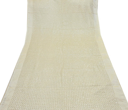 Indian new Ivory Gold Chanderi silk Embroidered Design Fabric glass beaded zari sequins Crafting Quilting Dress making Crafting