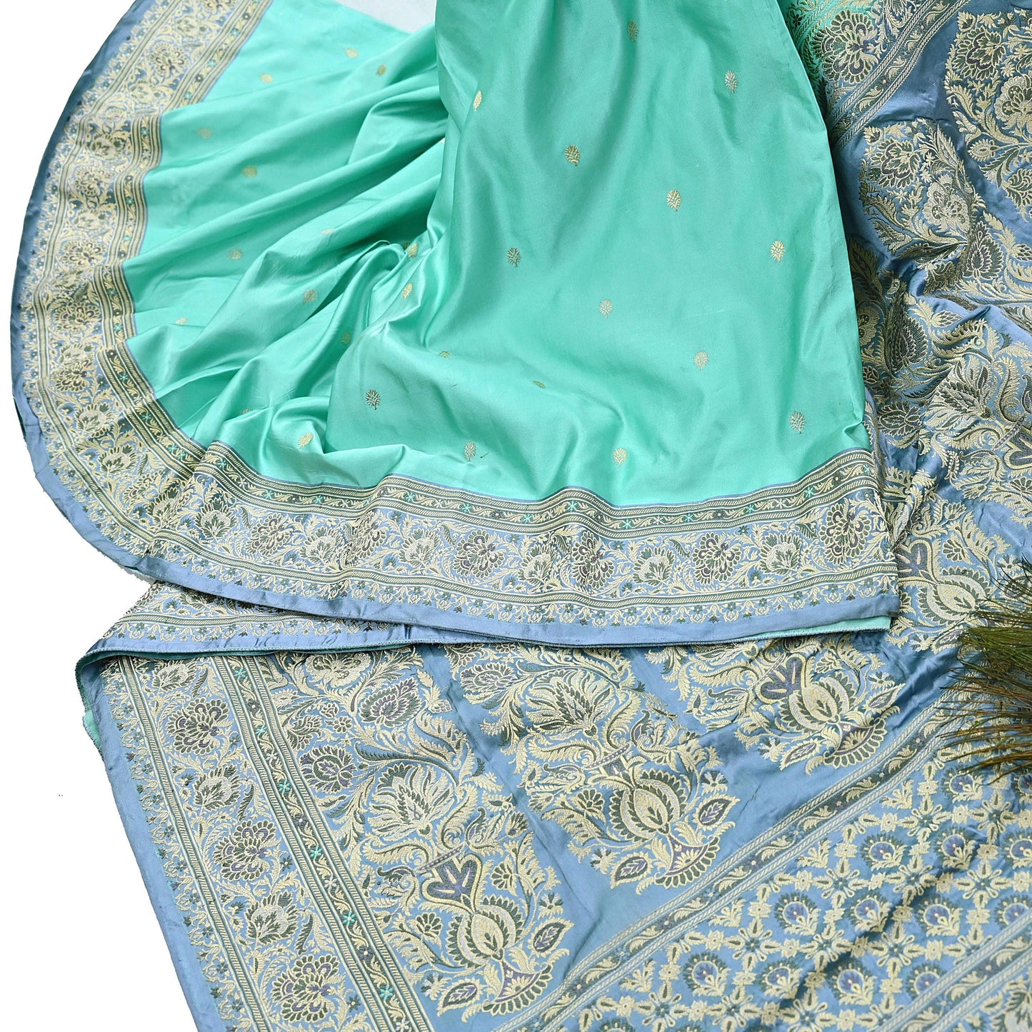 Indian Vintage Sari Heavy Pure Silk Woven Banarasi Brocade Saree Fabric 5Yd Ethnic Dress making Crafting Bollywood Dress Designing Zari