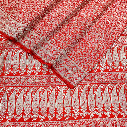Indian Vintage Sari Hot Red Heavy Wedding Pure Satin Silk Woven Banarasi Brocade Saree Zari 5Yd Craft Fabric Ethnic Dress making Crafting