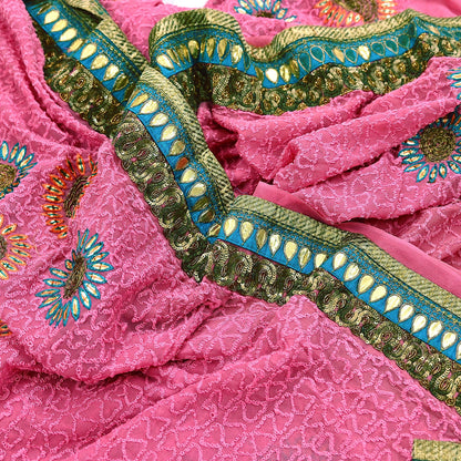 Indian Vintage Heavy Sarees Pink Pure Georgette Silk Hand Embroidered Sari Fabric 6Yd Sewing Ethnic Zardozi/dabka zari Wedding sarees