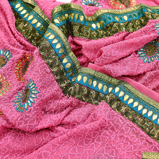 Indian Vintage Heavy Sarees Pink Pure Georgette Silk Hand Embroidered Sari Fabric 6Yd Sewing Ethnic Zardozi/dabka zari Wedding sarees